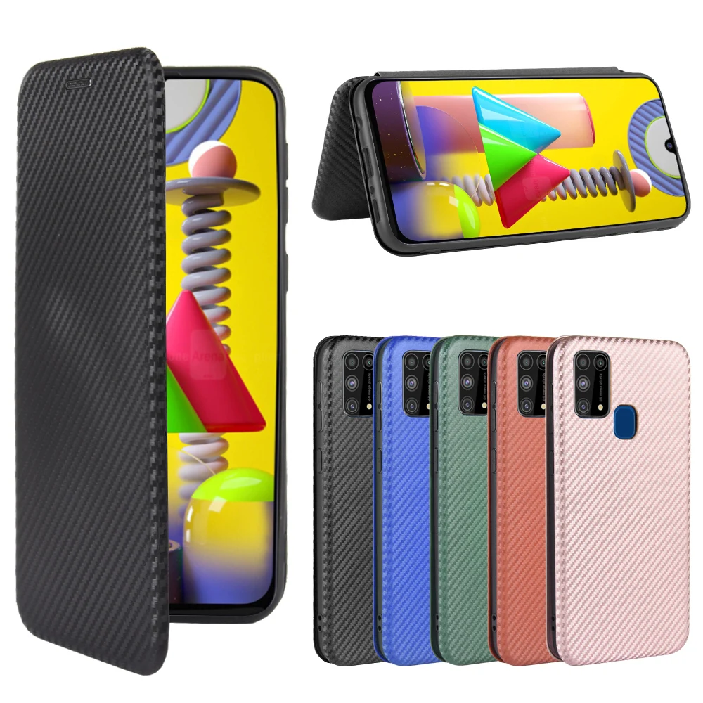 

For Samsung Galaxy M31 M 31 Case 6.4 inch Carbon Fiber Flip Leather Case For Samsung M31 M315F M315 Case Cover