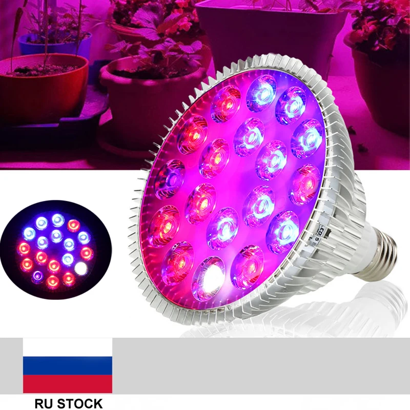 54 Вт полный спектр светодиодный светильник для выращивания E27 лампа УФ ИК 18 s