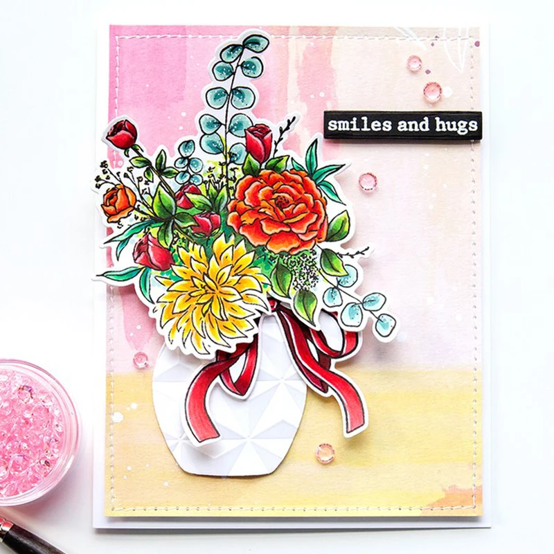 Новинка 2021 г. прозрачный трафарет в виде цветочной вазы наборы штампов для резки