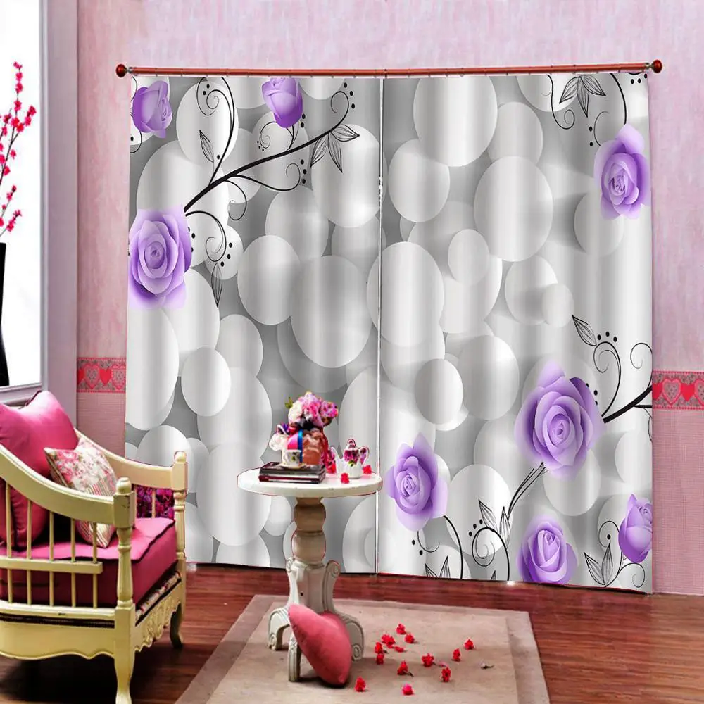 

3D stereoscopic Photo Painted 3D Curtain Living room stone purple curtains flower blackout curtain