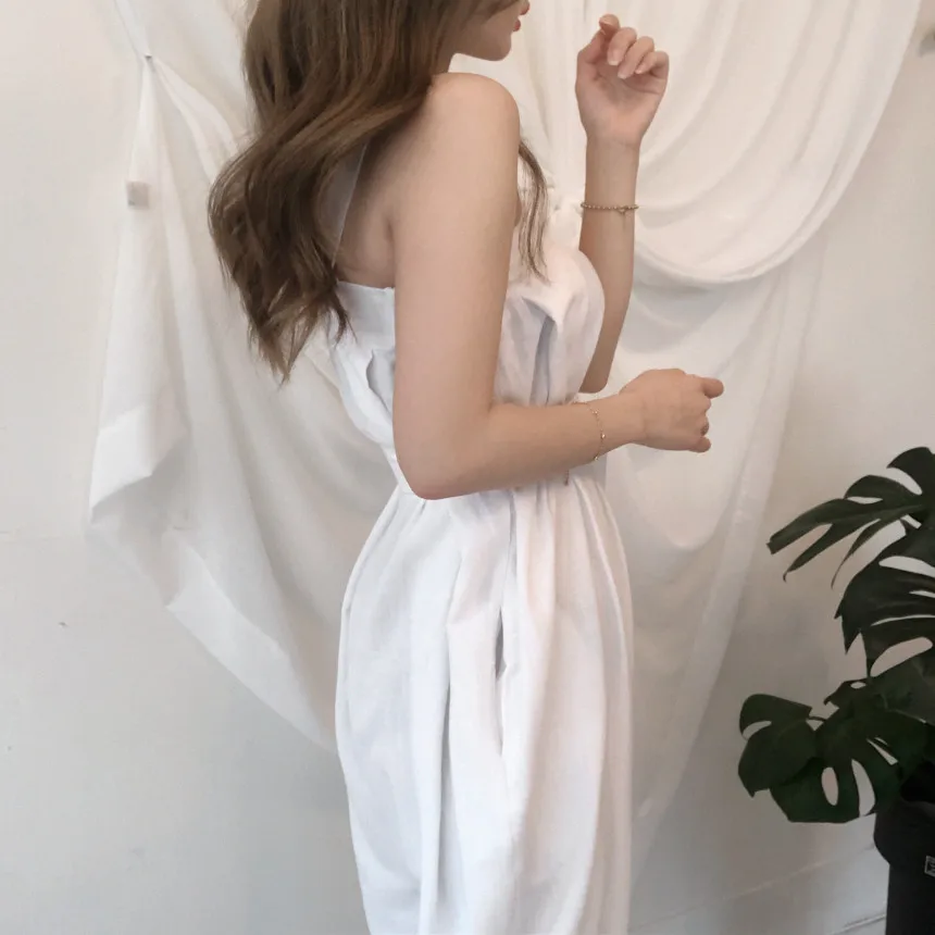 

Korejpaa Women Jumpsuits 2021 Summer Korean Chic Ladies French Sexy Tube Top Two-Wear High-Waisted Wide-Leg Casual Jumpsuit