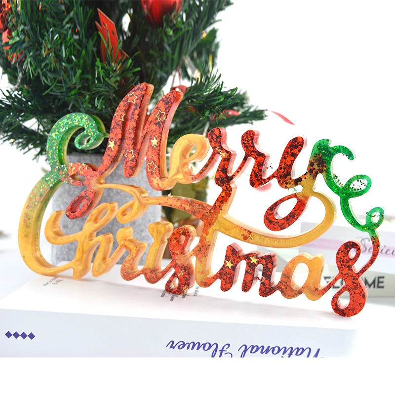 

DM019 DIY Merry Christmas Silicone Resin Mold Crystal Epoxy Mould Decoration Door List Jewelry Making Tools Craft