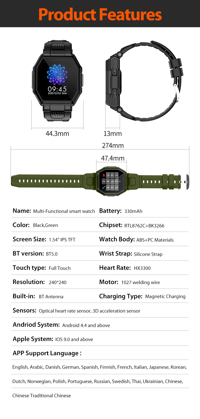 

HopoFit Smart Watch Watch Men Women Bluetooth Call Fitness Pressure S9 Smartwatch Android Activity Tracker Long Battery Life