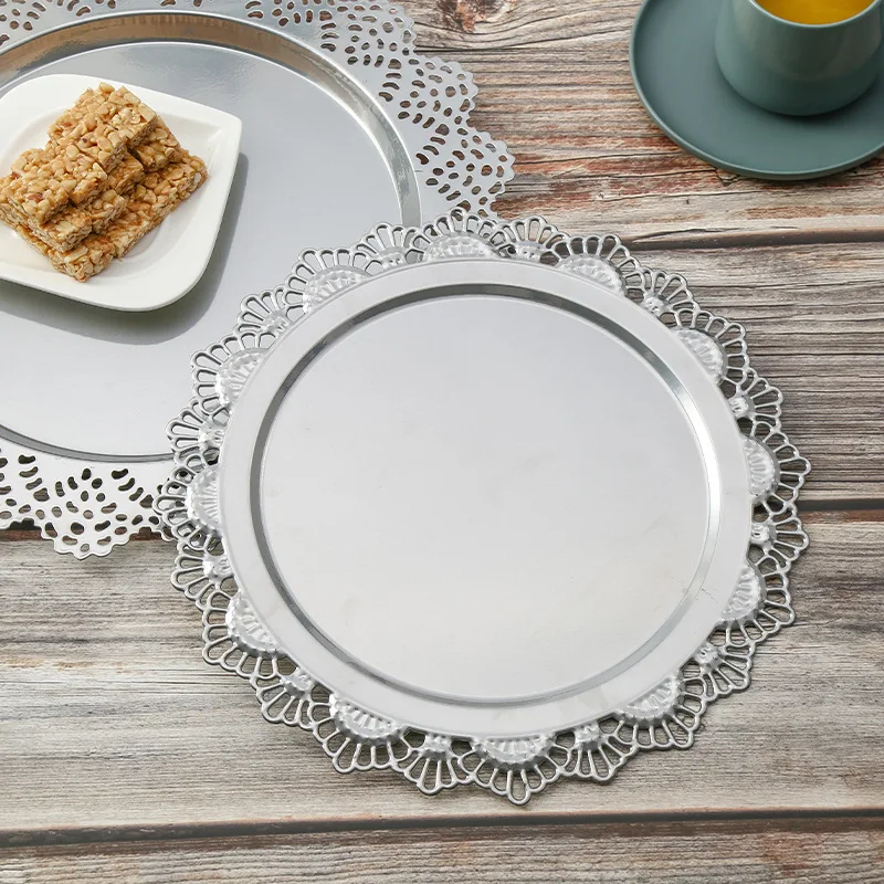 

10pcs Round Hollow wrought iron dessert plate exquisite restaurant home afternoon tea cake fruit plate cake tray