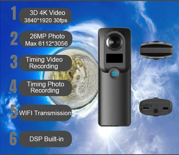 3D 180/360 Full HD 4K VR 13MP Камера Двойная 210 широкоугольная рыбий глаз WIFI FPV панорамная