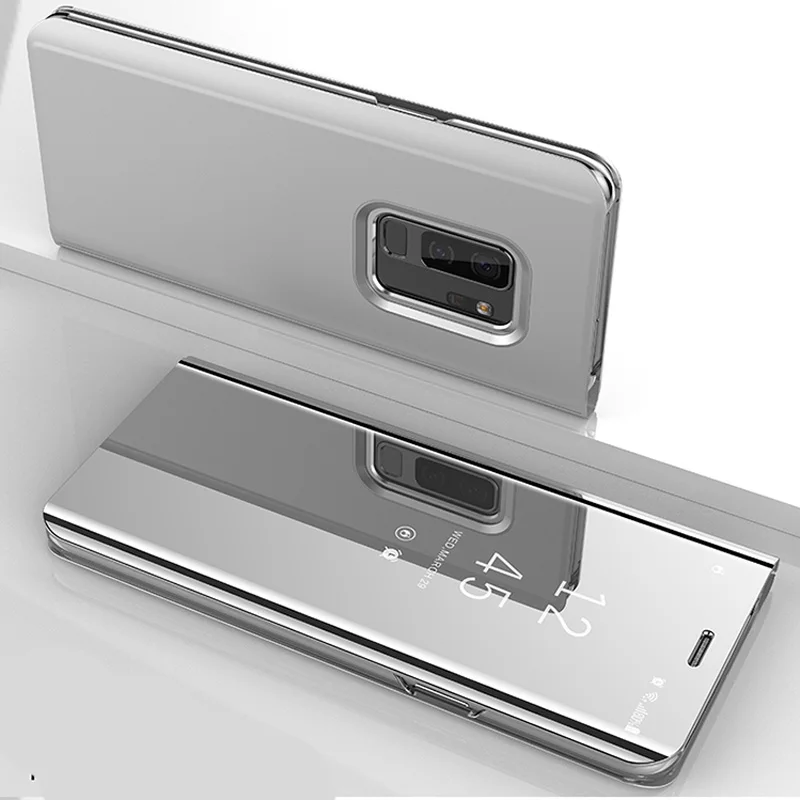 Серебристый Зеркальный чехол для смартфона samsung S10 E S9 S8 S7 S6 Edge Plus Note 10 Pro 8 9 5 4 A9 star lite C8 J2 Prime - Цвет: Серебристый