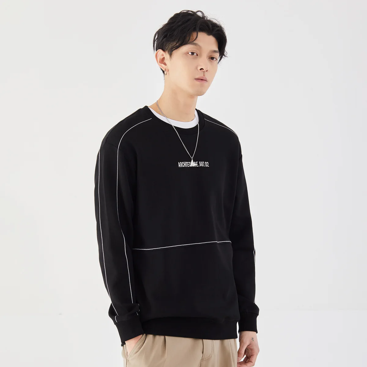 

PDD107 men's 2021 spring new men's Pullover round neck top fashion brand simple letter embroidery long sleeve sweater