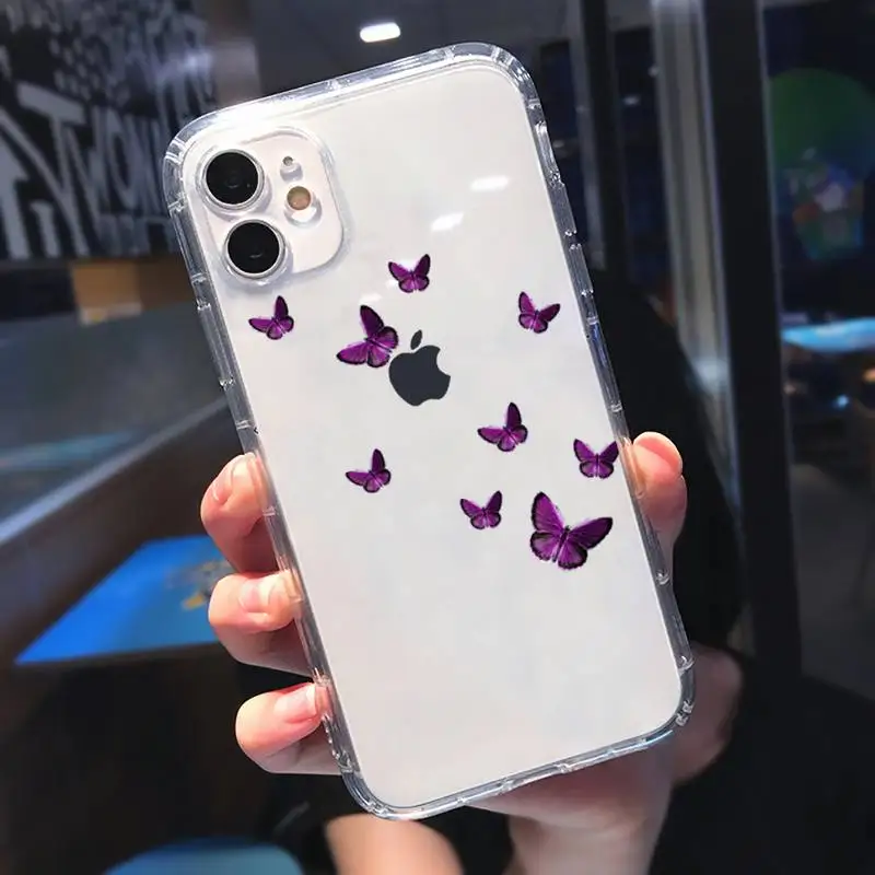 

Beauty Butterfly fashion Phone Case Transparent for iPhone 11 12 mini pro XS MAX 8 7 6 6S Plus X 5S SE 2020 XR