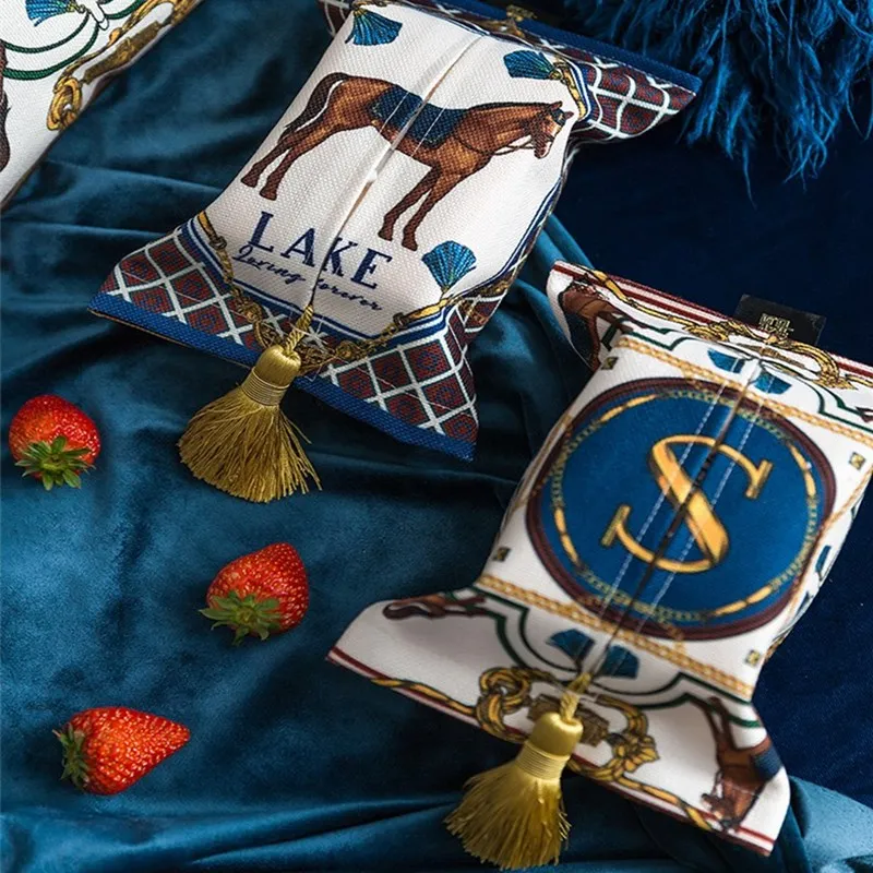 

Europe Horse Vintage Velvet Tissue Box Cover Rectangle Cloth Pumping Napkin Holder Creative Facial Tissue Dispenser Box