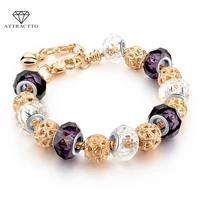attractto fashion purple glass beads bracelet gold chain jewelry braceletsbangles for women girls adjustable bracelet sbr150108