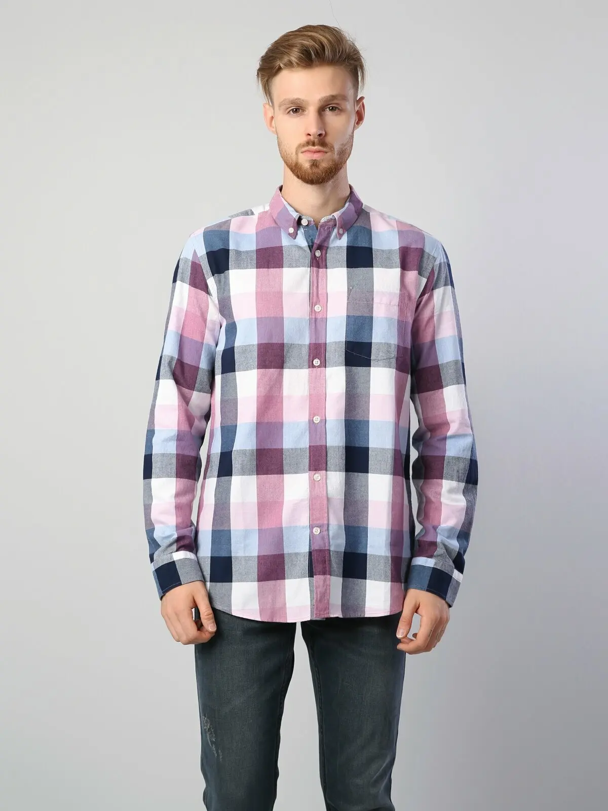 Colins Men Regular Fit Pınk Long Sleeve ShirtMale fashion shirt men CL1041015 |