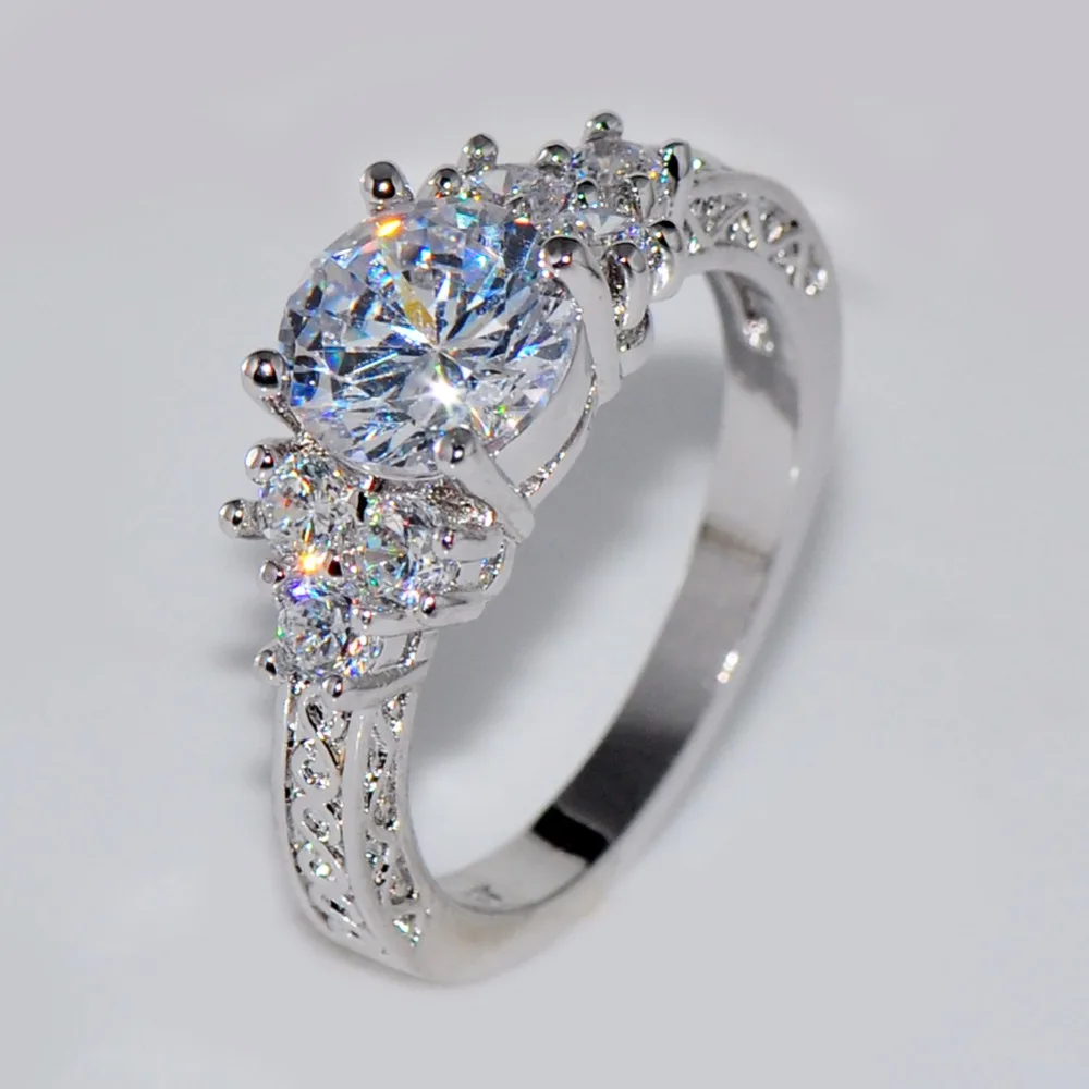 

Milangirl Cute Female Girls White Round Wedding Ring Luxury Sterling CZ Stone Ring Promise Engagement Rings For Women