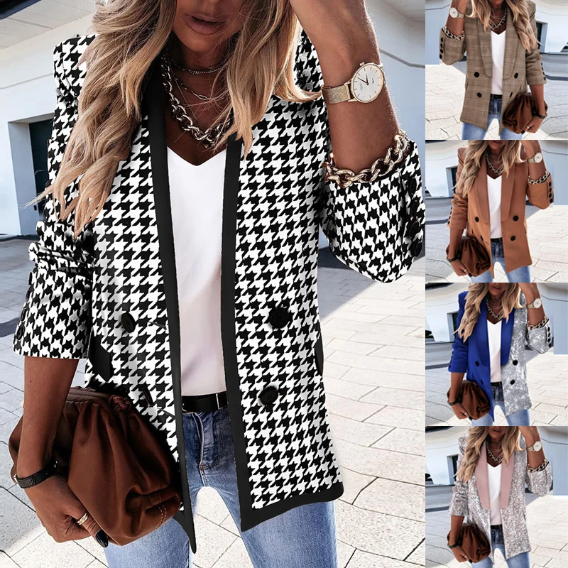 

Autumn New Lapel Ladies Retro Button Cardigan Overcoat Elegant Slim Suit Coat Lady Fashion Stitching Blazer Outwear 2021 Nwe Top