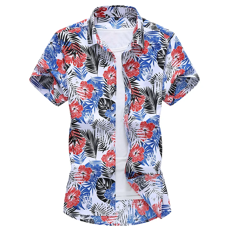 

HCXY brand mens short sleeve flower shirts Foreign trade plus size shirt male 6XL 7XL fashion colorful shirt for men