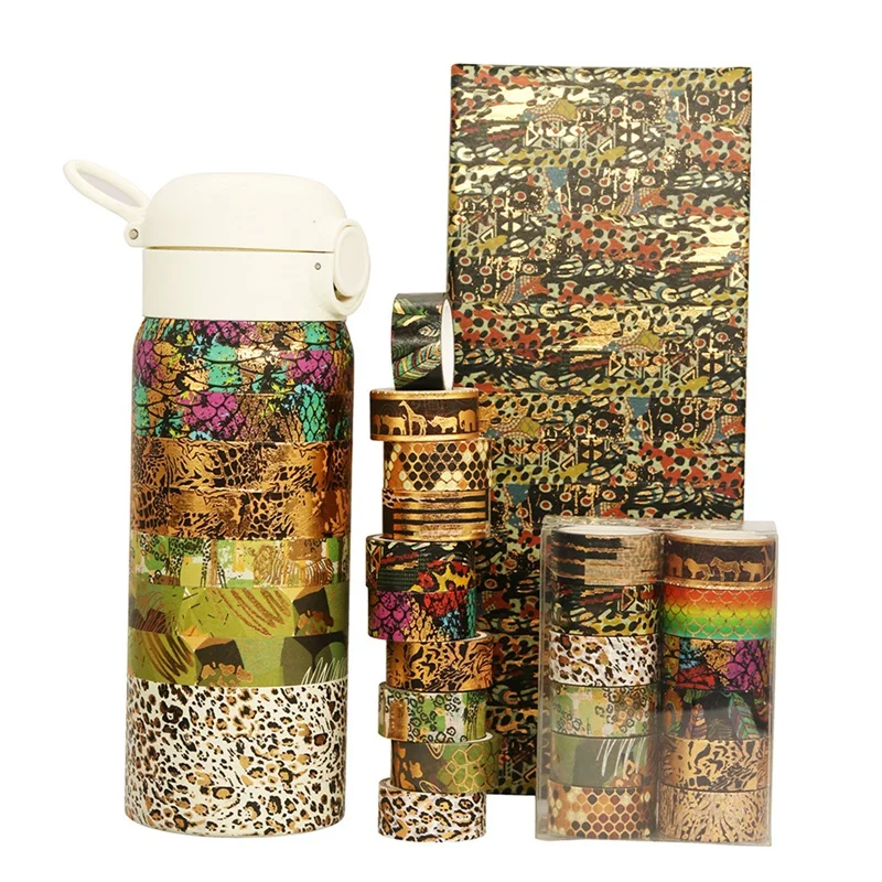 

12 rolls/set of animal pattern hot stamping washi paper tape Wilderness leopard pattern decorative stickers