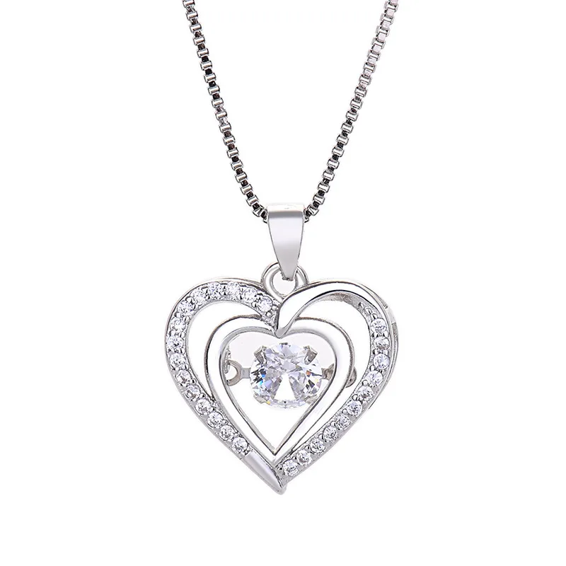 

Simple Cute Romantic Zircon Smart Beating Heart Necklace For Women Trend Crystal Love Heart Pendant Female Valentine's Day Gift