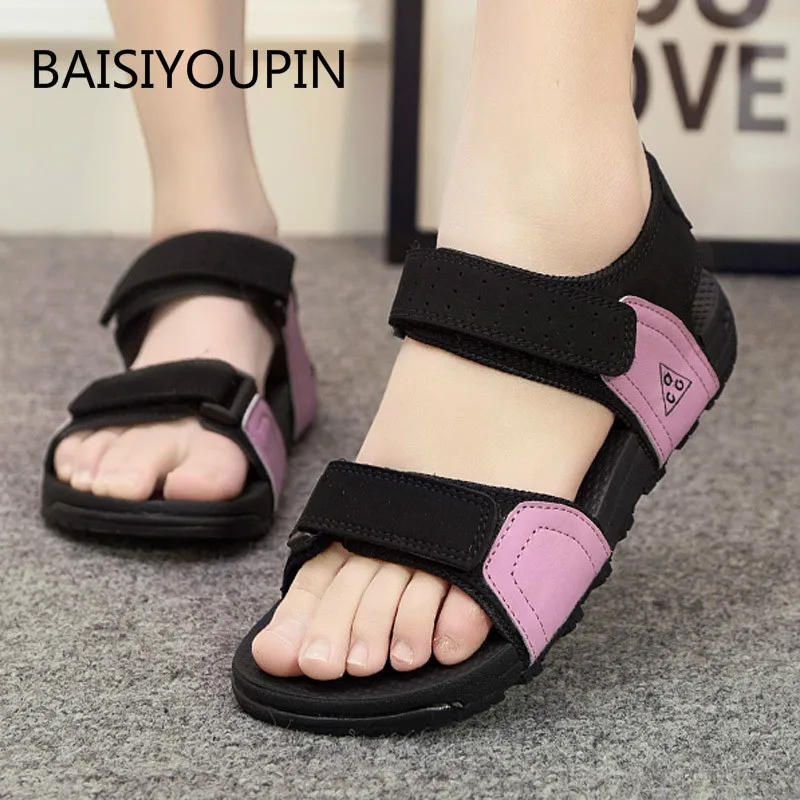 

Plus Size Flat Solid Sport Casual Women Sandals Fashion Non-slip Hook & Loop Platform Sandals Beach Student Female Shoes 35-43