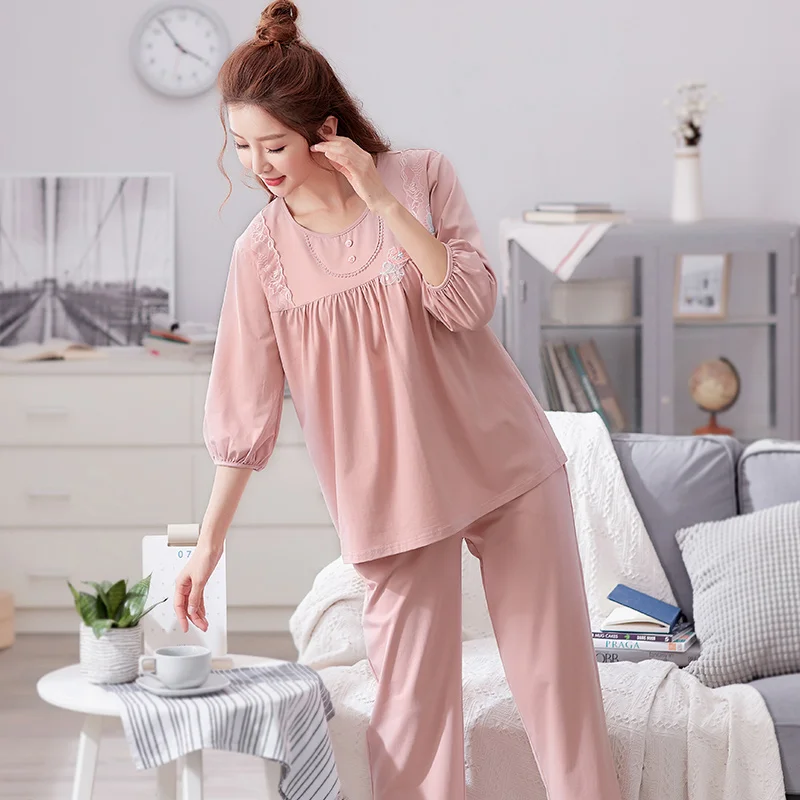 

Spring Summer Pajamas For Women Sleepwear Suit Modal Ladies Homewear Elegant Thin Loose Casual Soft Plus Size 3XL Female Pyjamas