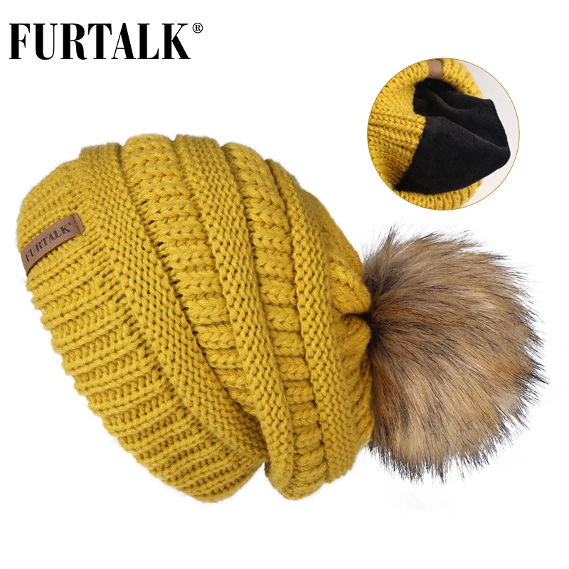FURTALK/детская зимняя шапка вязаная шапка с помпоном, бархатная детская вязаная шапочка для мальчиков и девочек теплая шапочка для детей 2-10 лет