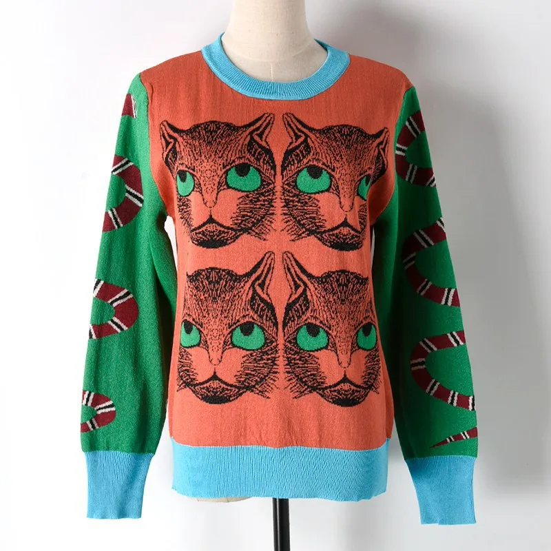 Свитер женский 2019 Весна Лето Повседневный пуловер Джемперы змея Kawaii 3D голова