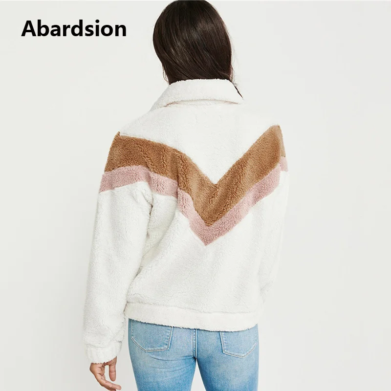 Abardsion/осень-зима, теплые меховые толстовки, верхняя одежда, Женский пуловер, Повседневный, пэчворк, на молнии, с длинными рукавами, плюшевая Толстовка