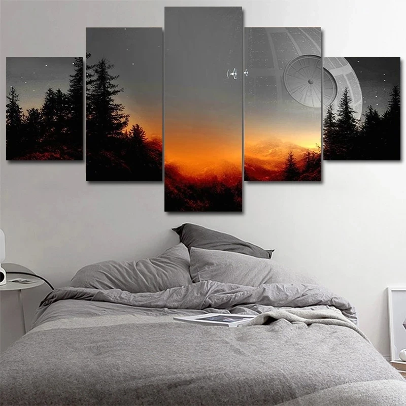 

5PCS Tree Death Star Painting Movie HD Modern Printing Poster Living Room Home Decor Modular Art Picture Wall Landscape Frame