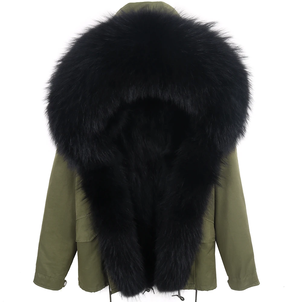 Winter Real Fur Coat Women Natural Fur Jacket Oversized Raccoon Fur Collar Hooded Casual Streetwear Waterproof Parkas
