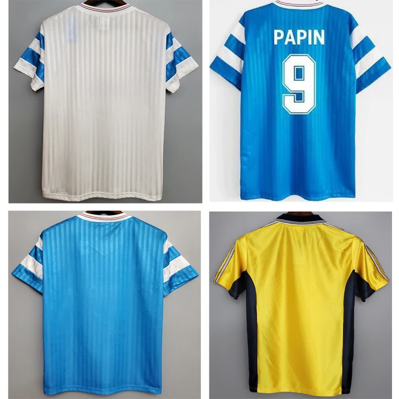 

Retro OM 1990/91 Papin Waddle White Blue Color Soccer Jersey 1998/99 Yellow Cantona Classic Shirts Vintage Football Unforms