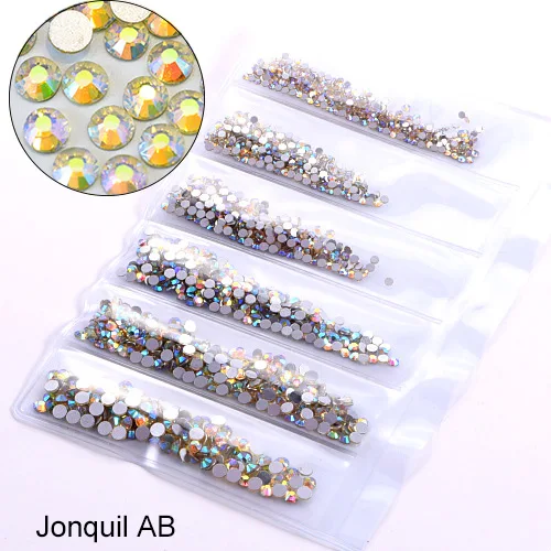 Jonquil-AB 1580 шт разноцветные стразы разных размеров без горячей фиксации с кристаллами AB стеклянные плоские стразы для украшения ногтей H0992 - Цвет: Jonquil-AB