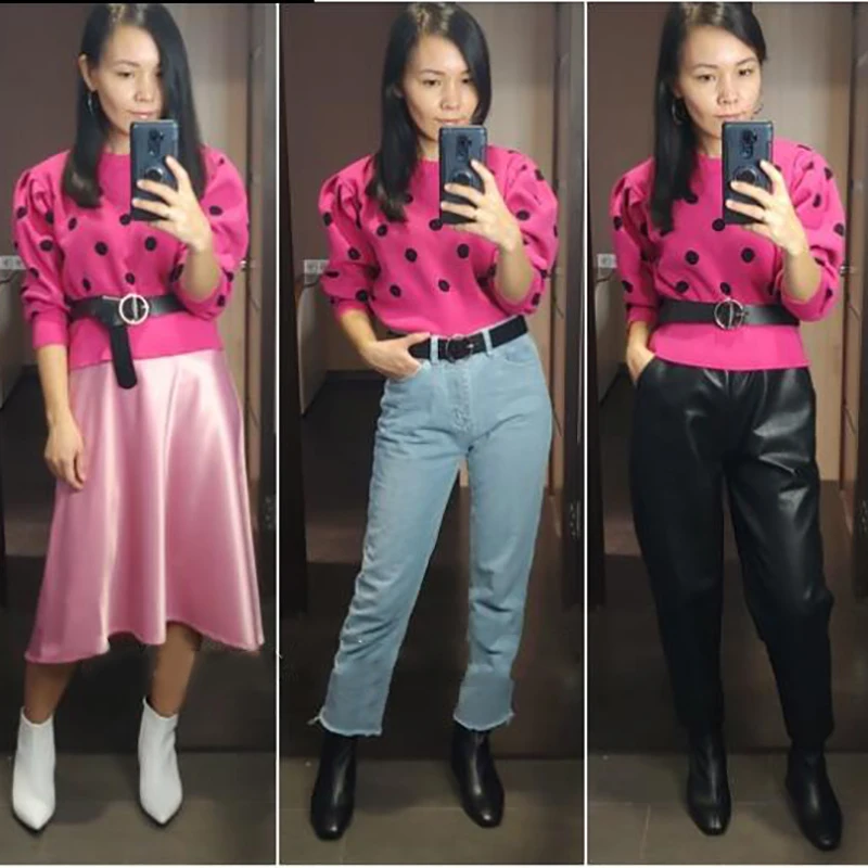 Зима 2020 укороченные топы с пышными рукавами Женский винтажный вязаный свитер в