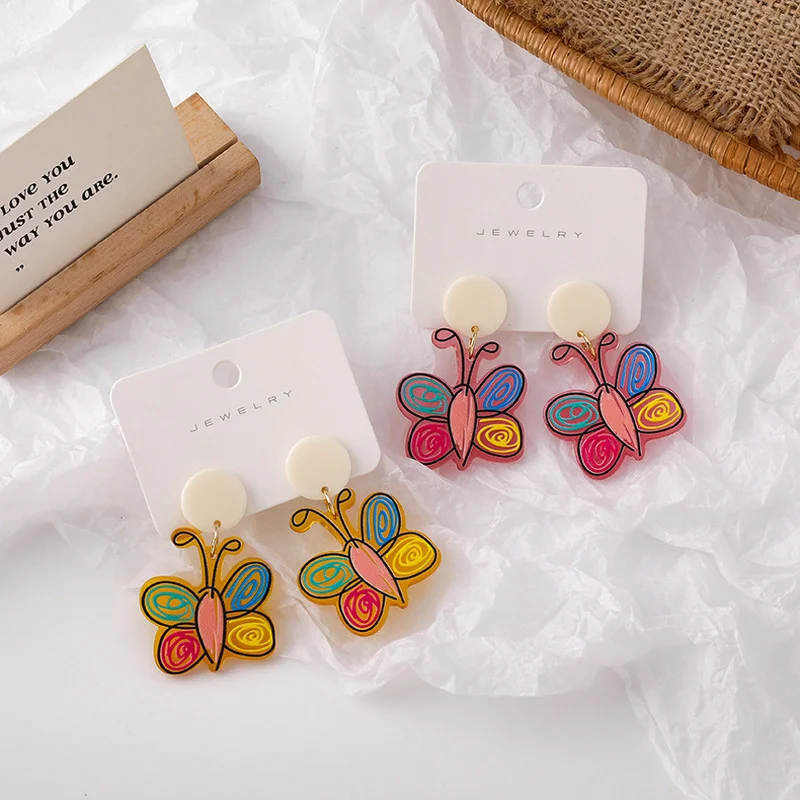 

Origin Summer French Vintage Multicolor Butterfly Arcylic Dangle Earring for Women Girls Fashion Circle Cute Earring Jewelry