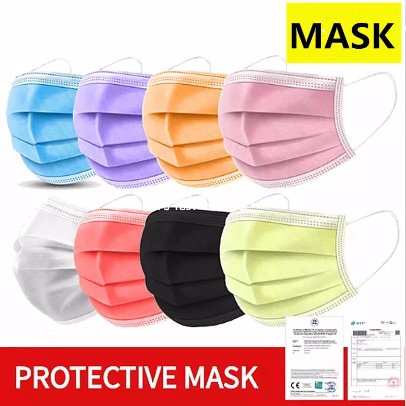 

100 Pcs Disposable Mondmasker Face Mouth Masks Mouth Mask Non-woven Melt Blown 3-layer Mascarilla Mascarilas Mask Masque