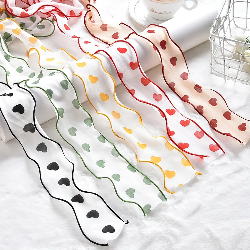 

50yards Curled Edge Organza Chiffon Heart Ribbon Wavy Crimping Tape Roll DIY Hair Bow Crafts Accessories Riband Packing Webbing