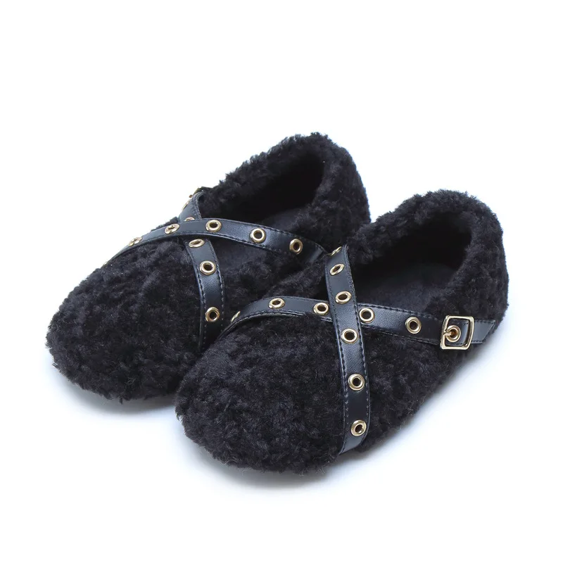 

2020 Autumn Winter Girls Casual Shoes Warm Plush Fluffy Fur Kids Boots Baby Boys Boots Flats Children Non-slip Loafer Shoes