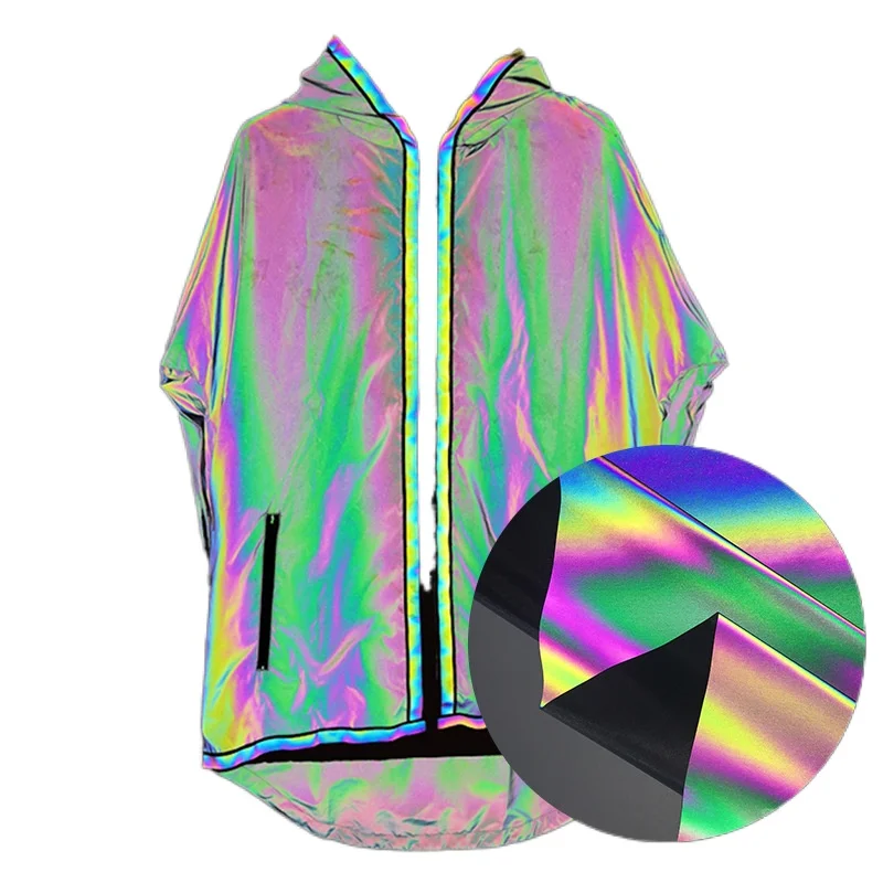 140cm Width Colorful Rainbow Reflective Fabric Highlight Bright Glow in dark Fabric Windbreaker Jacket Magic Reflective Material