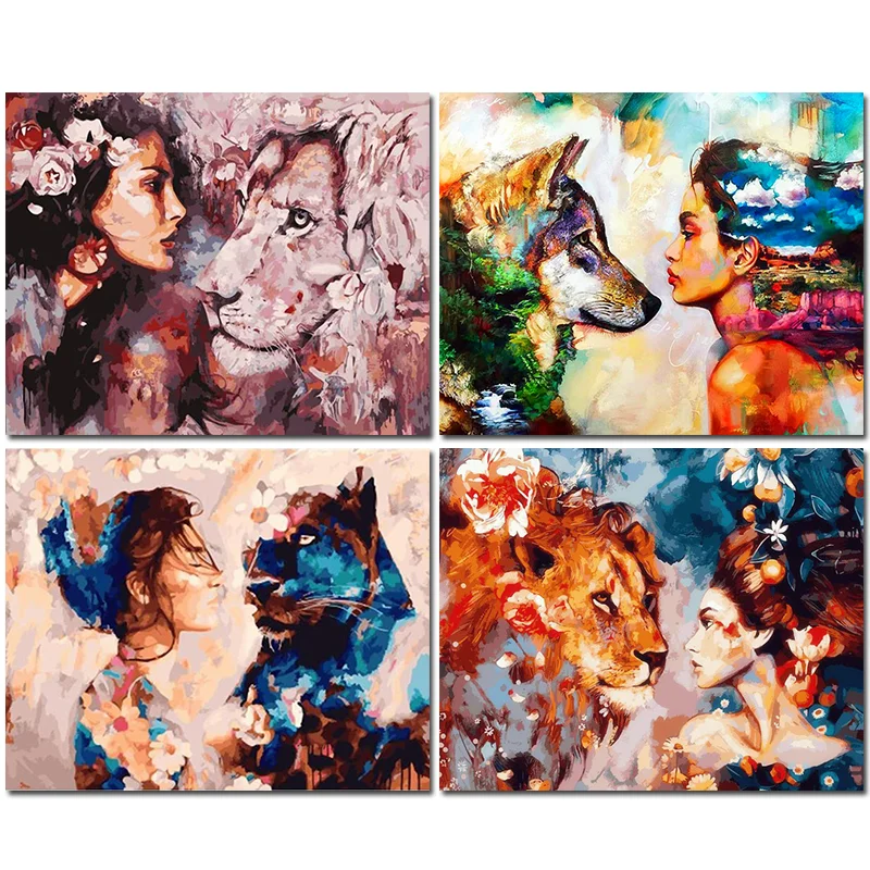 

JustPaint картина по номерам 40*50cm Beauty And Animals Canvas DIY Painting By Numbers Sets Home Decor Non-toxic Paint