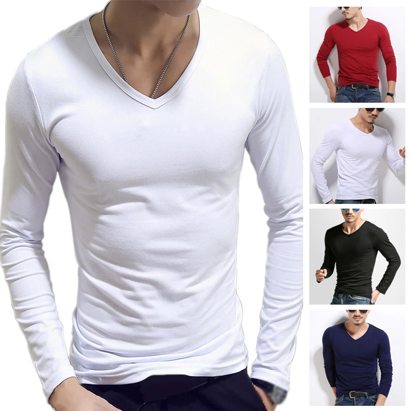 

Men's Casual Slim V-Neck Bottoming Shirts Long Sleeve Slim T-Shirt Pullover Winter Warm Top Long Bottom Shirts Suit Home Pajamas