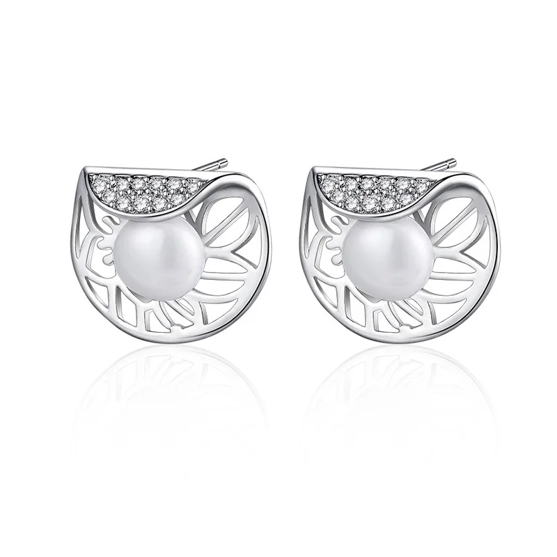 Silver MAIKALE, новинка, модные круглые серьги-гвоздики с жемчугом, цирконием, полые геометрические серебряные серьги для женщин, ювелирные изделия, подарки - Окраска металла: Silver