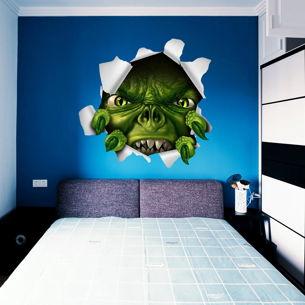 Зеленая наклейка на стену оформление Хэллоуина страшная Наклейка украшение для