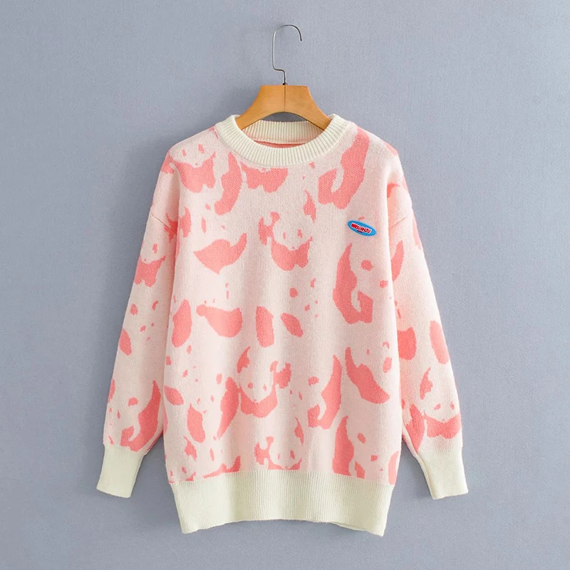 

Unizera 2021 Za women's autumn new round neck Pullover Sweater loose and interesting women's Knitted Top Fashion