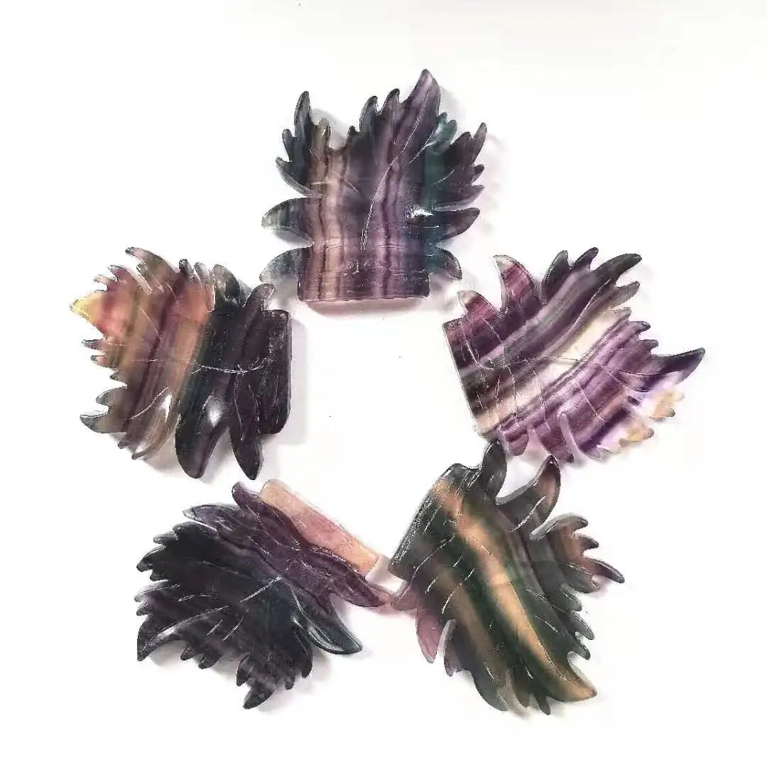 

Natural High Quality Colorful Rainbow Fluorite Leaves Carved Crystal For Decoration Gift XZH