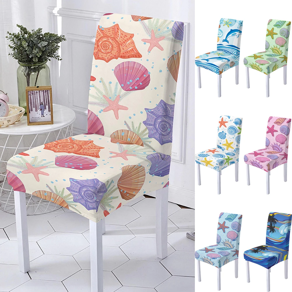 

3D Digital Print Spandex Chair Cover for Dining Room Seaworld Starfish Print Chairs Covers Living Room Office Decoration