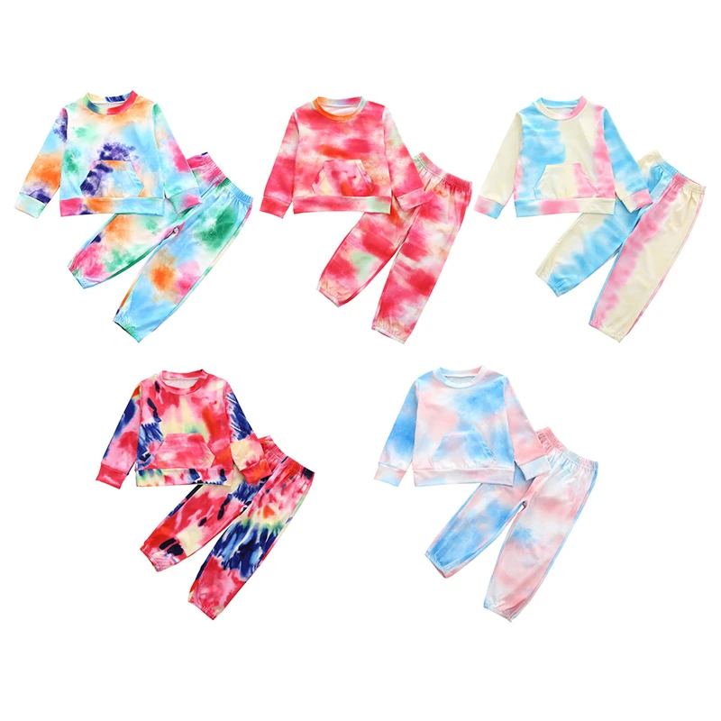 Primavera oto&ntilde;o ni&ntilde;o ni&ntilde;os ch&aacute;ndal de beb&eacute; establece beb&eacute; ni&ntilde;os lazos para ni&ntilde;as-dye impreso de manga larga Tops pantalones trajes casuales 0-5Y-0