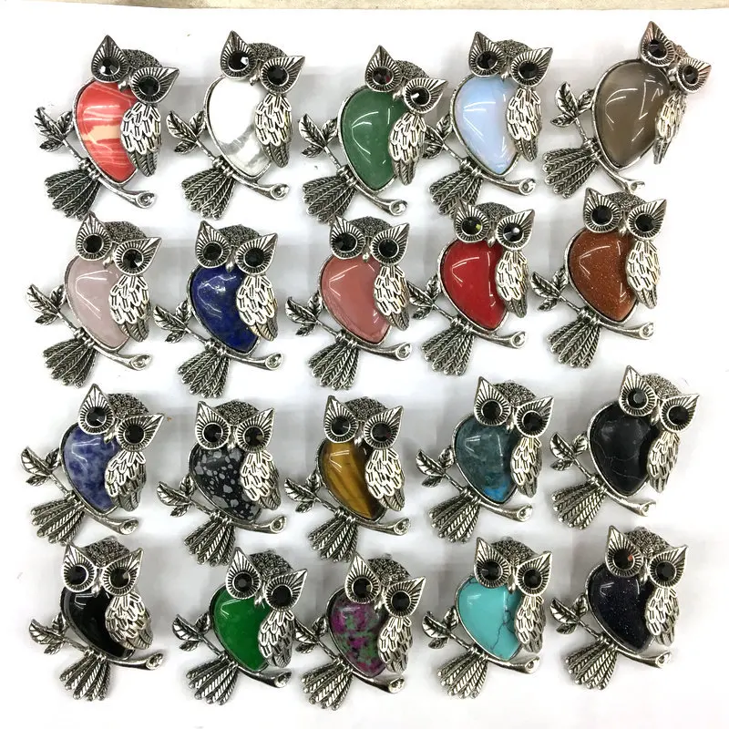 

Fashion Owl Carved Shape Pendant Tiger Eye Stone Onyx Opal Pendants for Jewelry Making Wholesale