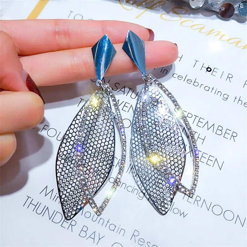silver FYUAN, сплав, золото, серебристый лист, висячие серьги для женщин,, бижутерия, стразы, висячие серьги, массивные серьги, ювелирное изделие - Окраска металла: silver