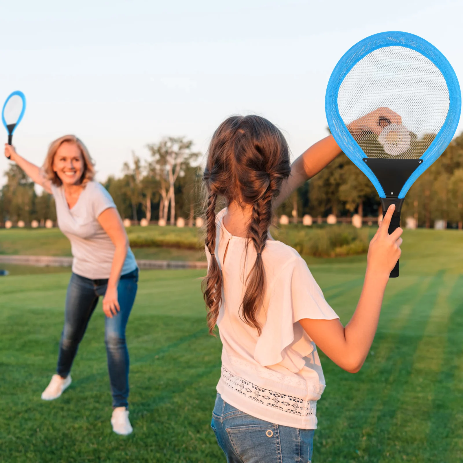 

1 Set Badminton Rackets Kids Tennis Rackets Training Tool Outdoor Sports Playing Toy Set With Three Balls Elastic Mesh Racket