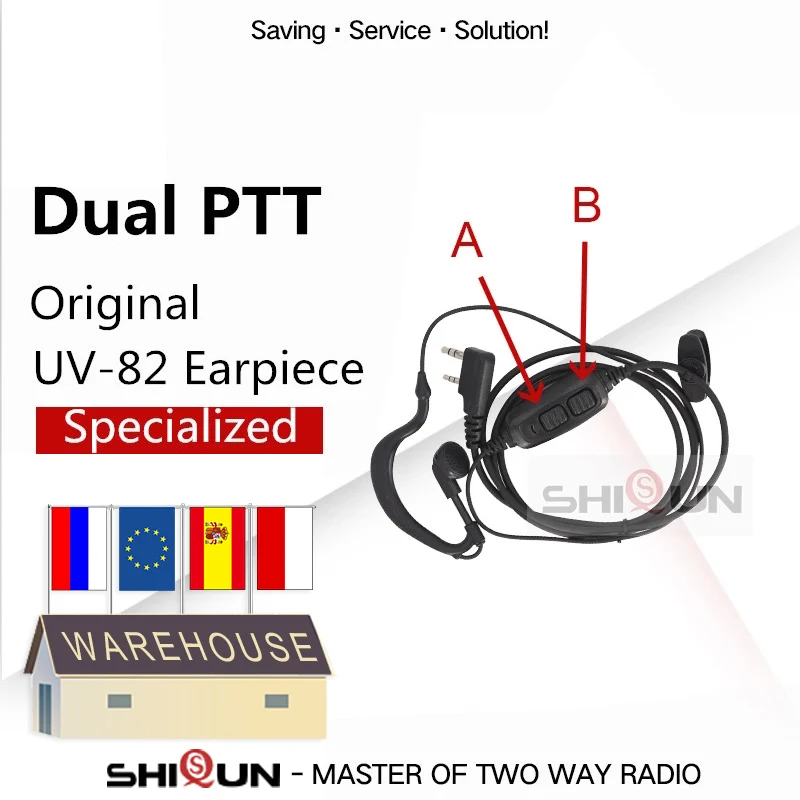 Baofeng Dual PTT для UV 82 акустическая гарнитура 8HP 8 UV82L 89 плюс 82TP GT 5TP 82HX 8D радио|Рации| |