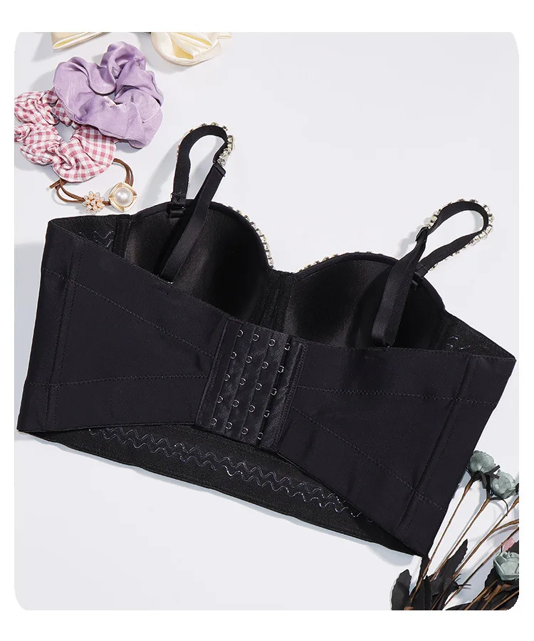 Fashion Spaghetti Strap Cropped Tops Vintage Backless Black Cami Top Party Club Celebrity Vest Caims Beading Bra