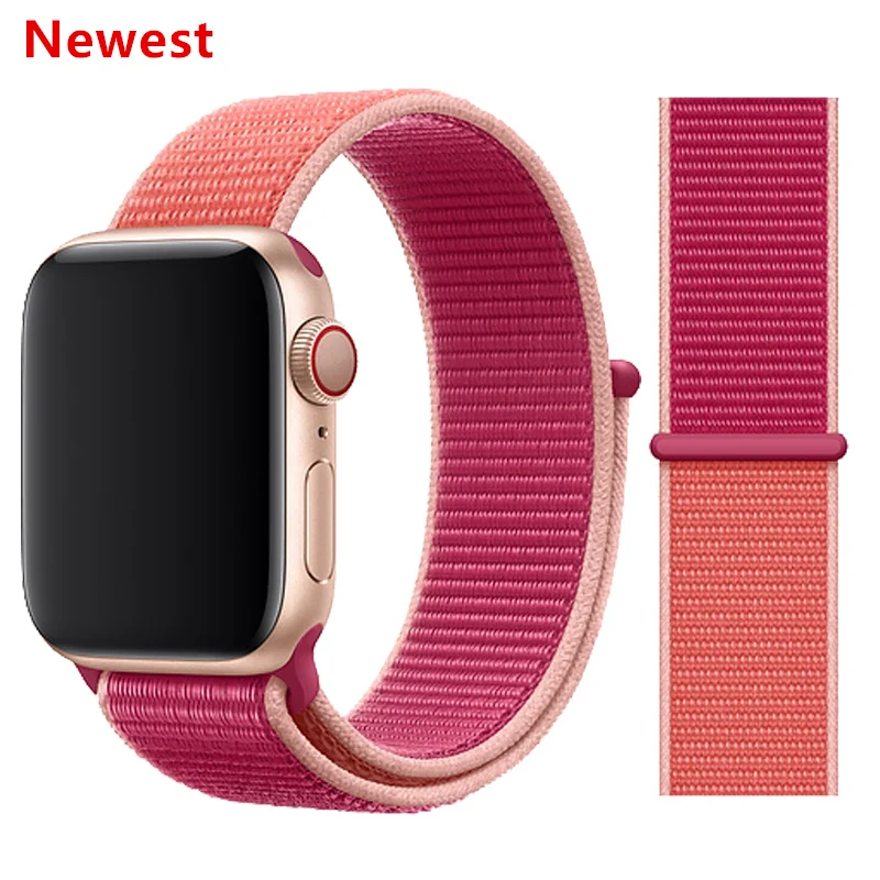 Нейлоновый ремешок для Apple watch 5 ремешок 44 мм 40 мм iWatch ремешок 42 мм 38 мм спортивный ремешок для часов Браслет Apple watch 4 3 2 1 38 40 44 мм - Цвет ремешка: Pomegranate
