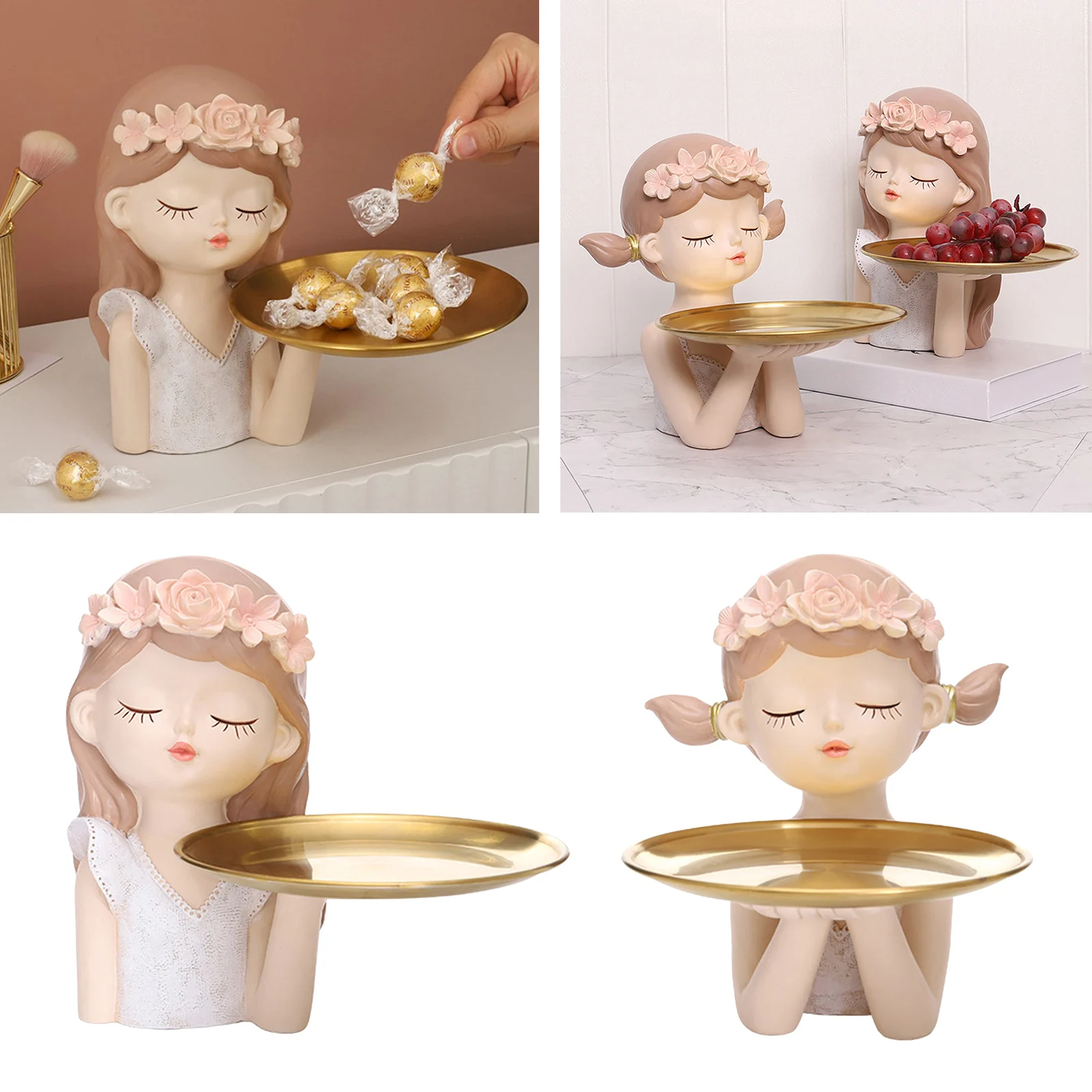 

Girl Figurine Sculpture Statue Storage Tray Home Office Desktop Ornament